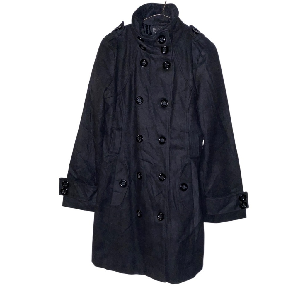 Taxi Wool‎ Blend VTG Black High Neck Raincoat Jacket Sz M Quiet Luxury Old Money - Picture 3 of 7